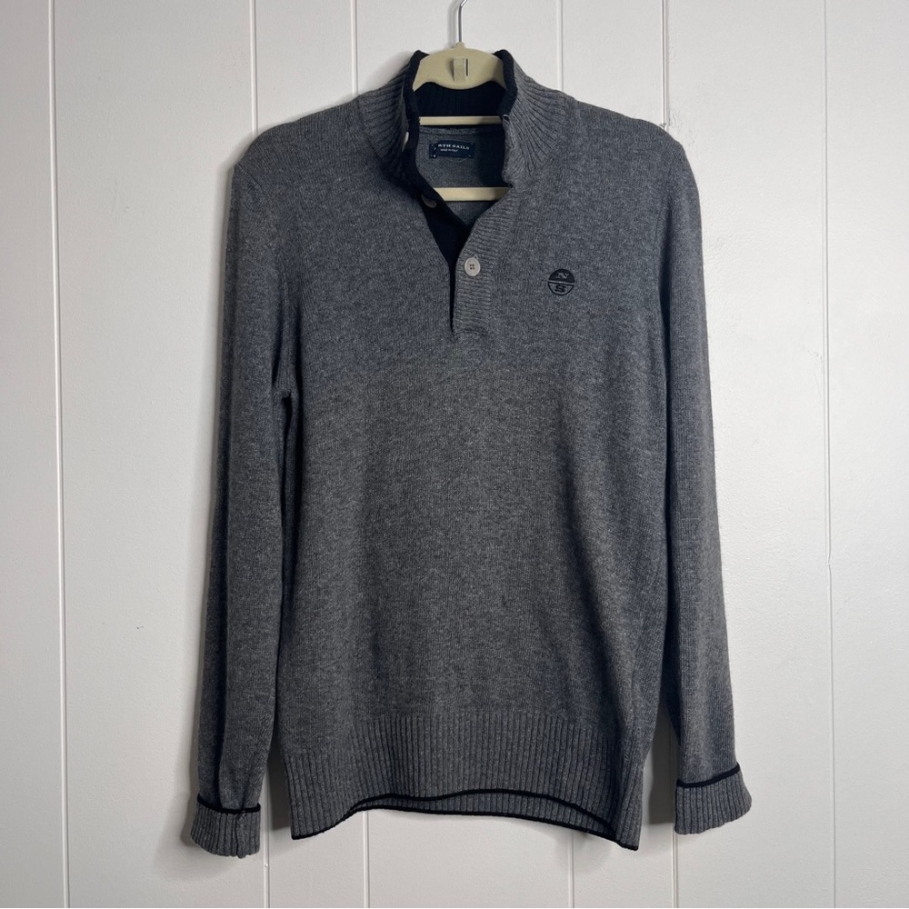 North Sails Sweater Eco Cashmere Wool Blend Button Collar Chest Logo Men's S